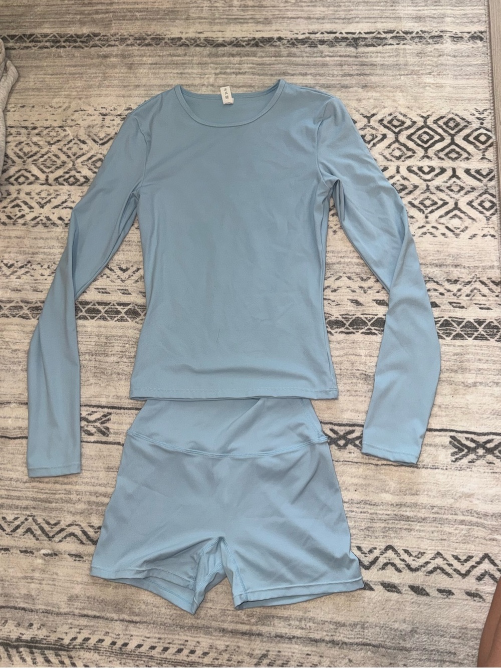 Women's Light Blue Long Sleeve Crop Top & High-Waist Shorts Lounge Set